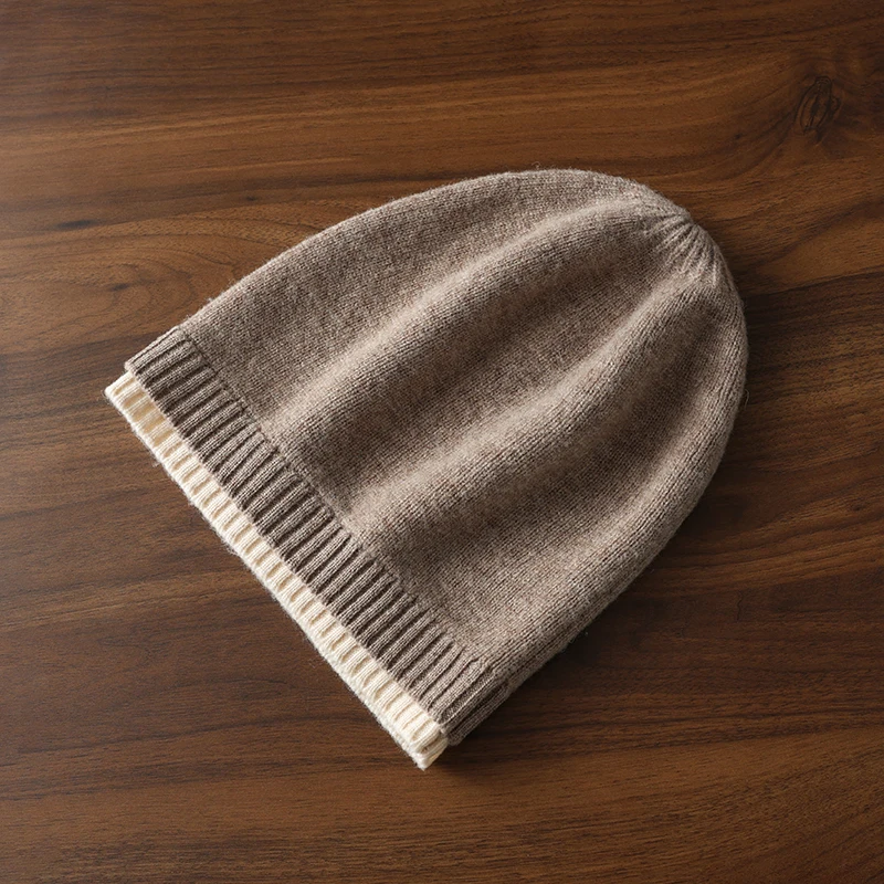 قبعة نسائية 100% من الكشمير الخالص بلونين مزدوجة الكفة قبعة شتوية دافئة وناعمة وأنيقة ومتعددة الاستخدامات ملحقات الطقس البارد المتباين