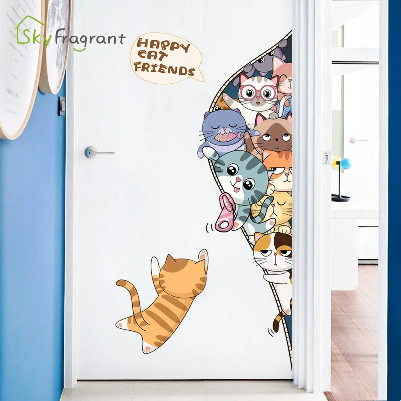 Creative Pocket Cats Wall Stickers For Kids Rooms Home Child Bedroom Door Wall Decoration Self Adhesive Vinyl Sticker Wallpapers