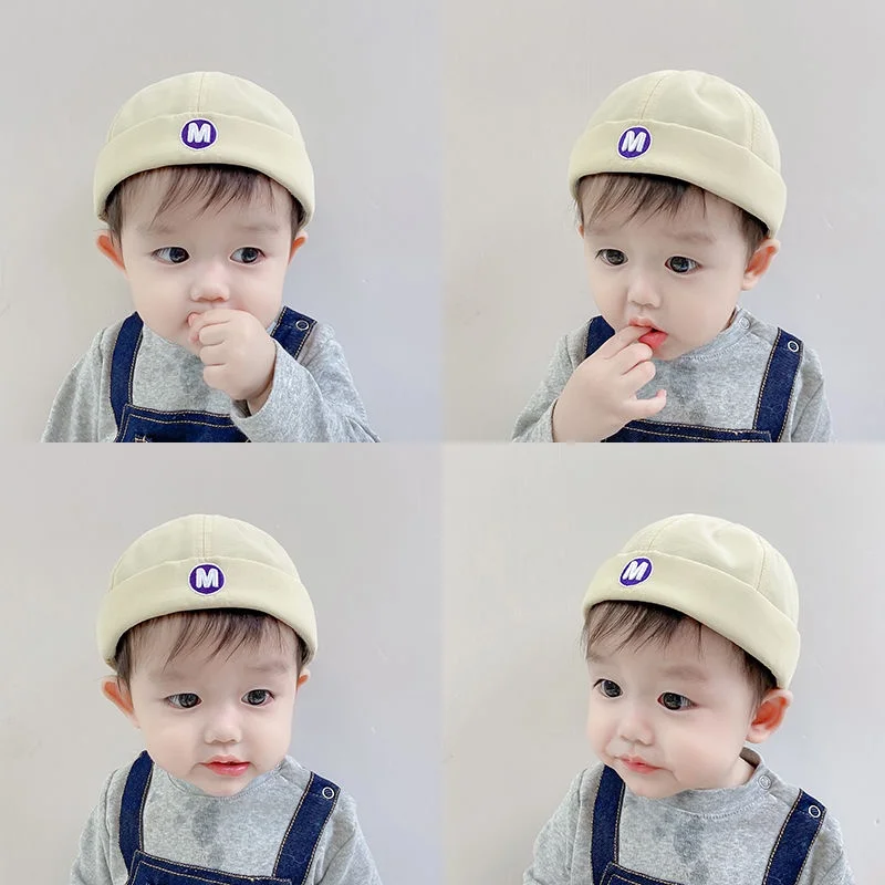 

Korean Kids Landlord Hat Fashion Letter Children Melon Cap Solid Color Baby Dome Brimless Hats 2-6Year Boys Girls Beanie Bonnet