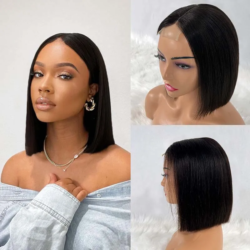 Super Double Drawn 2x6 Lace Closure Bob Wig Bone Straight 100% Vietname Human Hair Wig Nature Black 250% Density For Black Women