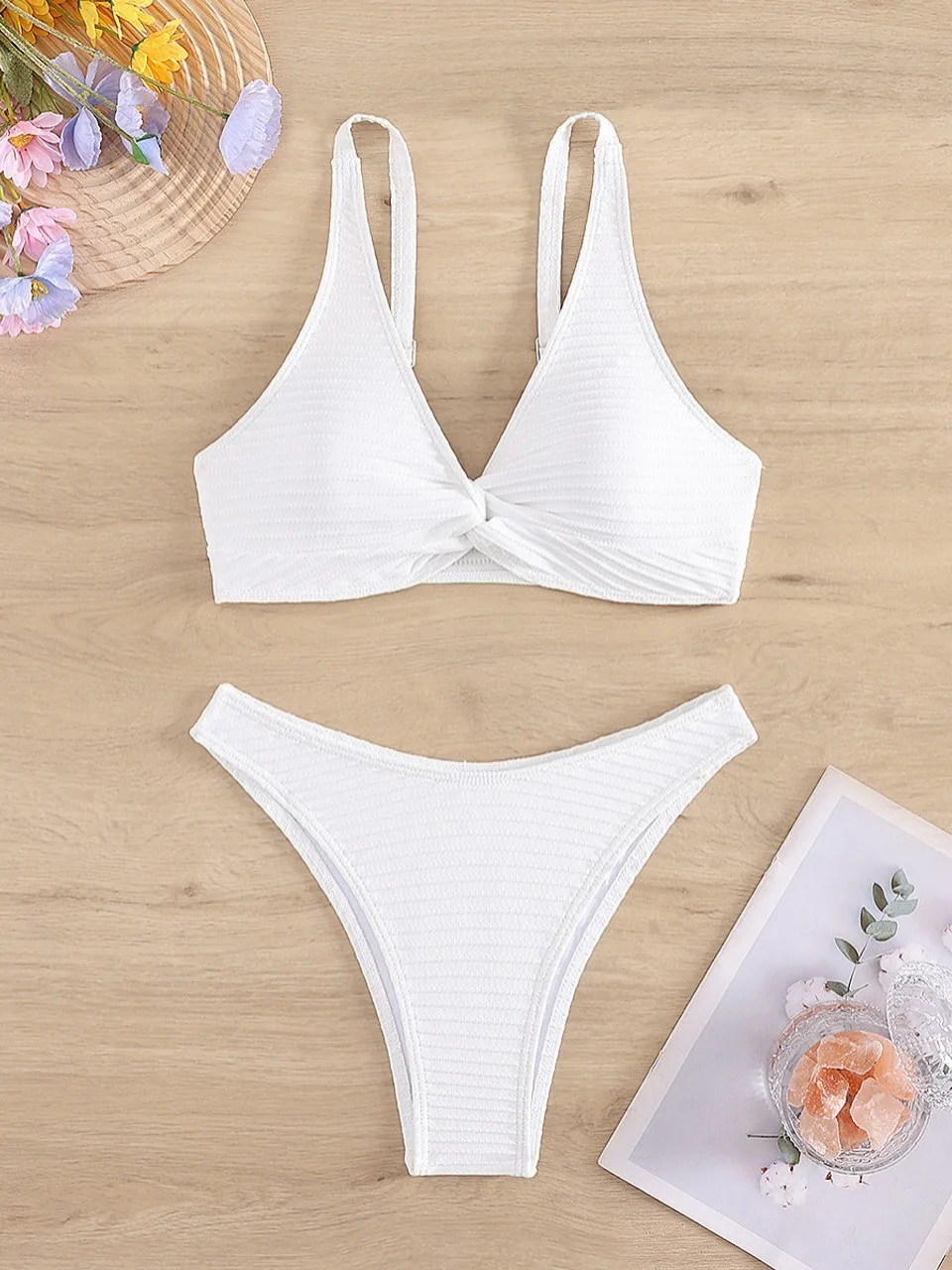 Shoulder Strap Triangel Bikini 2026 Women High Waist Swimsuit White Sexy Swimwear Female Bathers Bathing Swimming Suit Beachwear