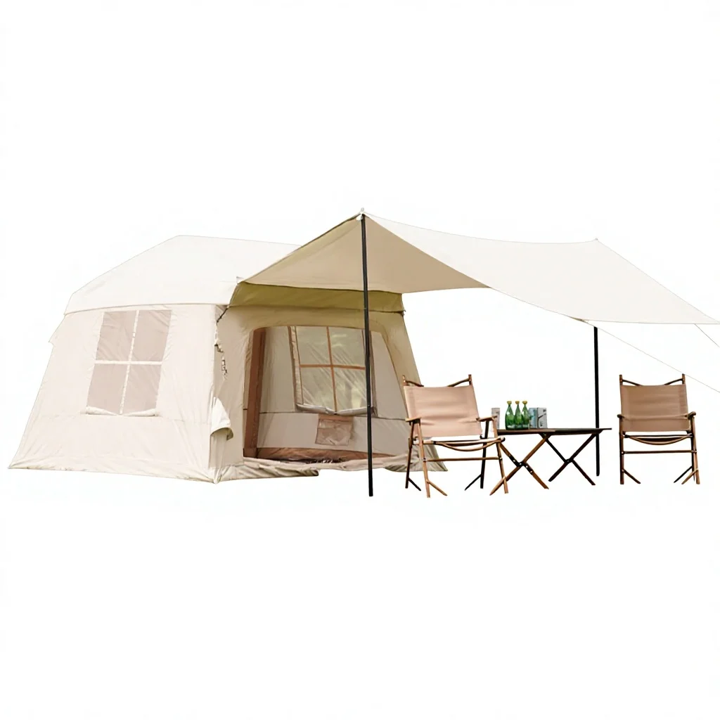 Inflatable Tent-Canopy Combo Outdoor Camping Air-Puff Cabin Ridge-Style Family-Size Portable Waterproof Four-Season Tent