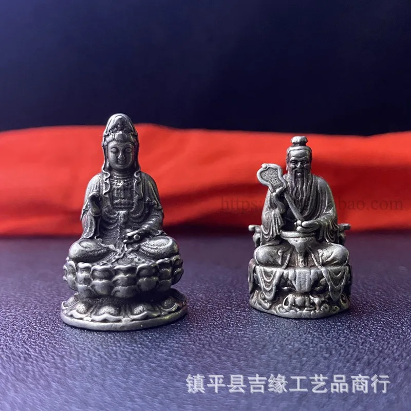 Tibetan White Bronze Guanyin Figurine for Home Desktop, Miniature Decoration, Supreme Buddha Statue Ornamen