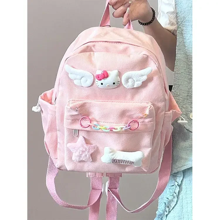 Mochila de Hello Kitty para niña, Bolsa Escolar de dibujos animados Sanrio, bonita y dulce, almacenamiento de libros de alta capacidad para escuela