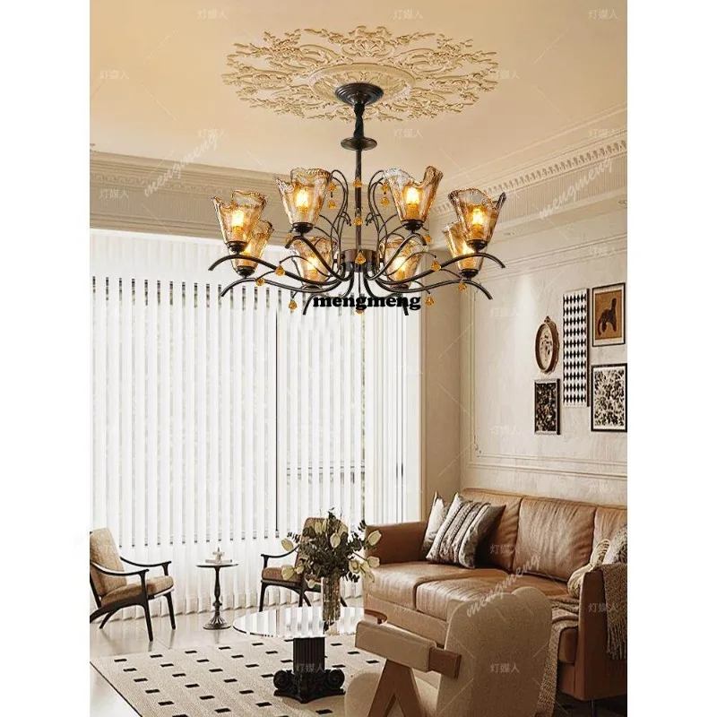 

Living room chandelier French retro medieval style hall main light American designer restaurant light