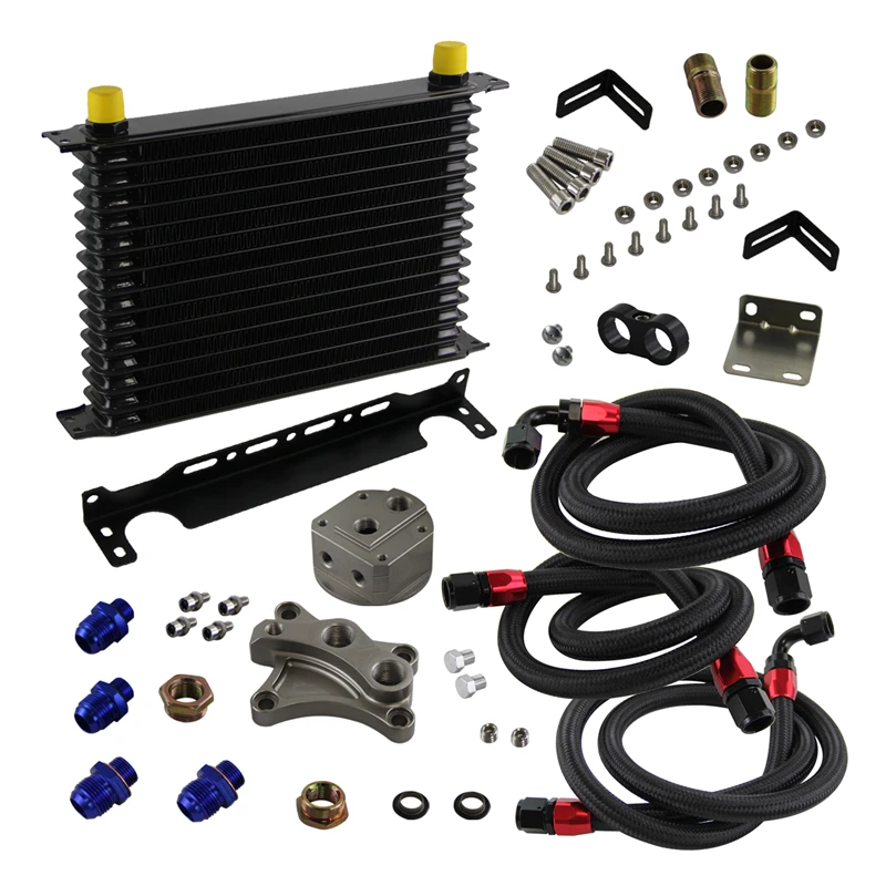 15 Row Oil Cooler Kit & Filter Recolation Kit for Nissan Silvia S13 S14 S15 SR20DET 1989-2002 Black/Blue