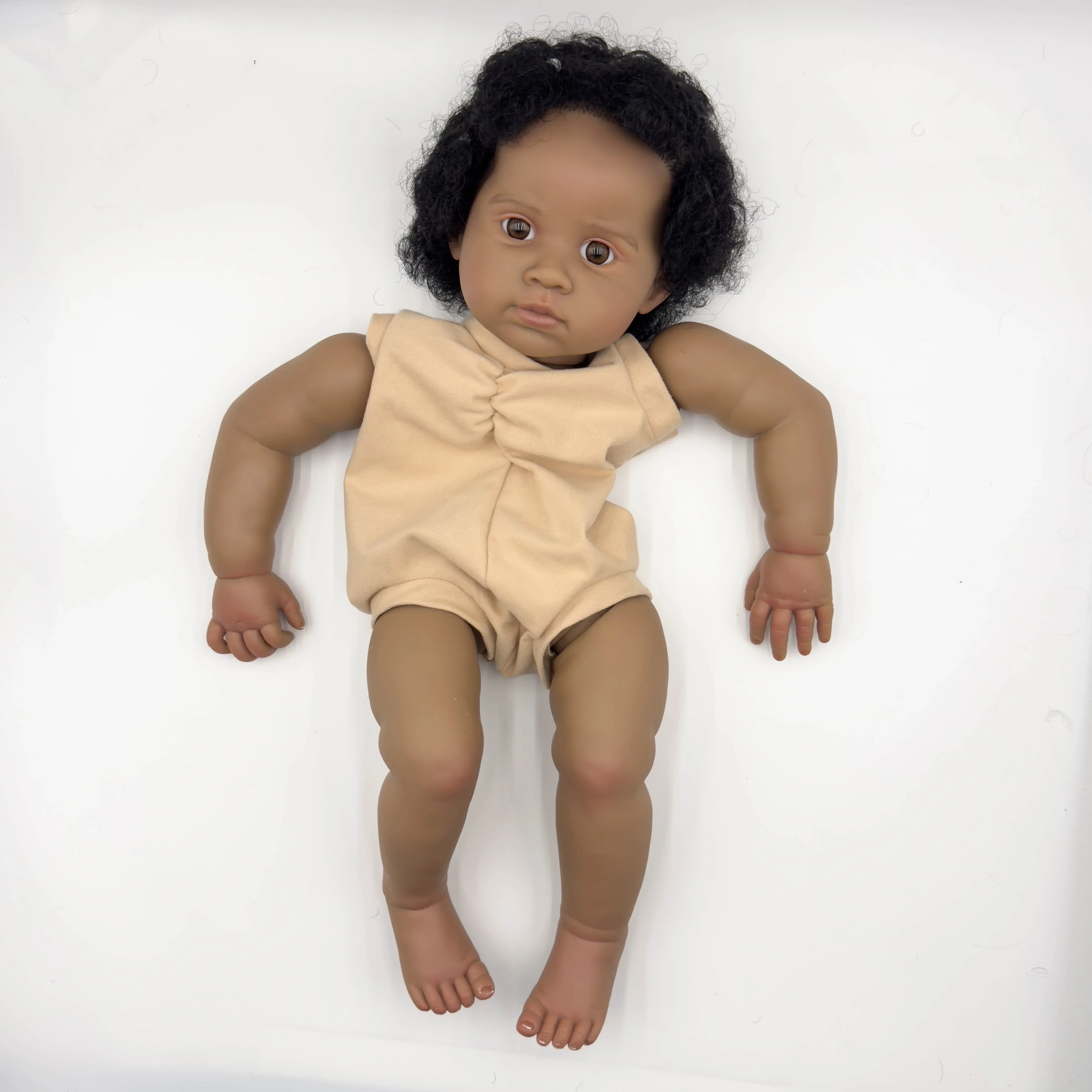 

NPK 22inch Lifelike Unfinished Dark Skin Reborn Doll kit painted Doll kit Doll parts with Hand Rooted Hair