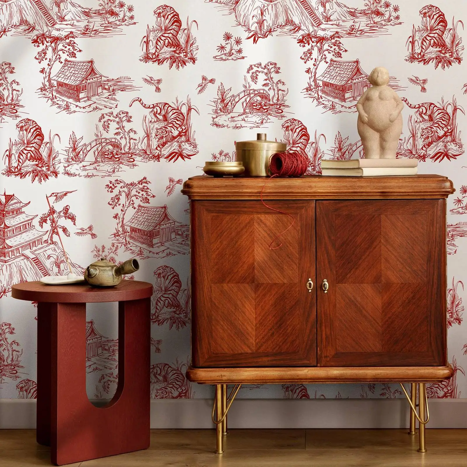 Red Chinese Wallpaper,Tradition Wallpaper / Peel and Stick Wallpaper Options,Mural Paper For Home Decor Wall Art Room Decoration
