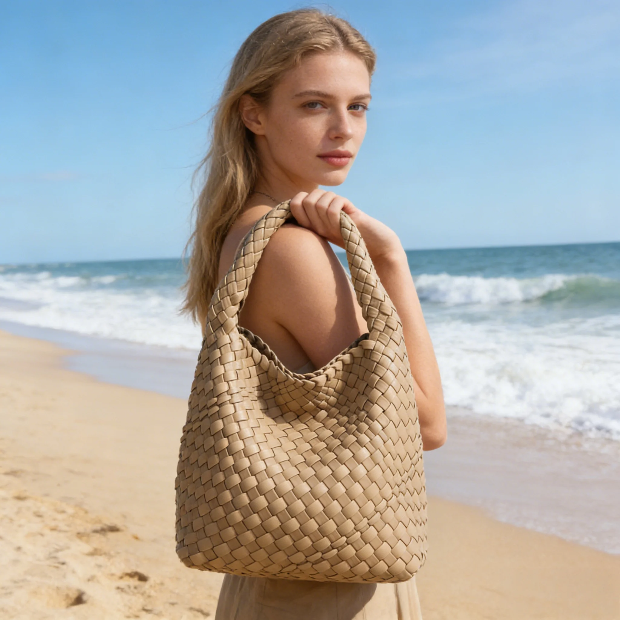 Women Woven Tote Bag Luxury Designer Handbag Large Capacity Soft Shoulder Bag Fashion Vintage Bucket Bag Casual Daily Travel view 5