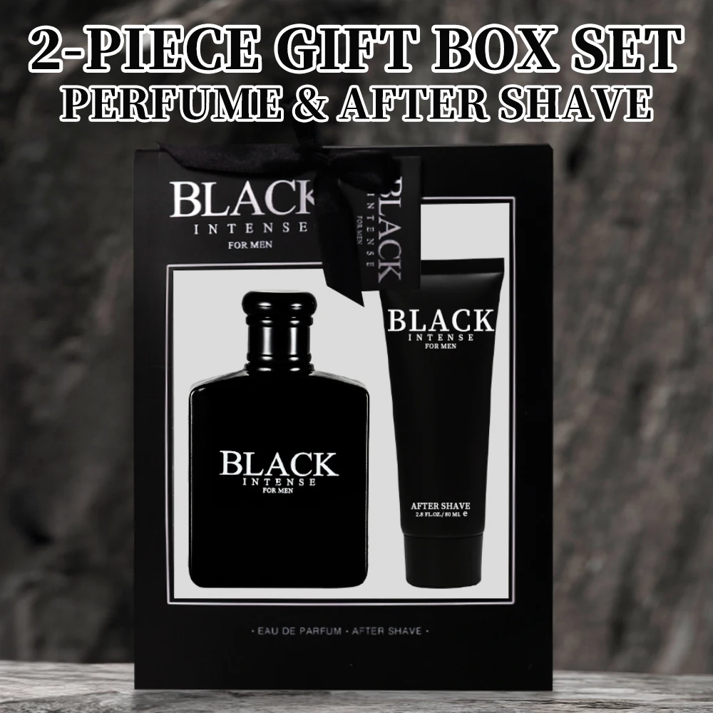 Men's Fragrance Set Men's Eau De Perfume Spray After Shave Gift Box, 3.4 FL.OZ Perfume, 2.8FL.OZ After Shave, BLACK INTENSE 2Pcs