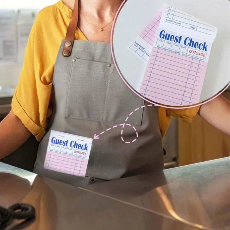 50 Sheets/Pack Guest Check Pads Numbered Restaurant Order Book Server Waiter Notepad for Cafe Bistro Food Order Taking