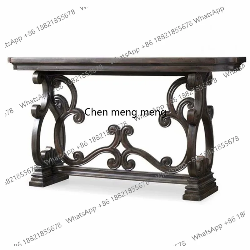 

American country solid wood console table vintage carved entryway decoration table