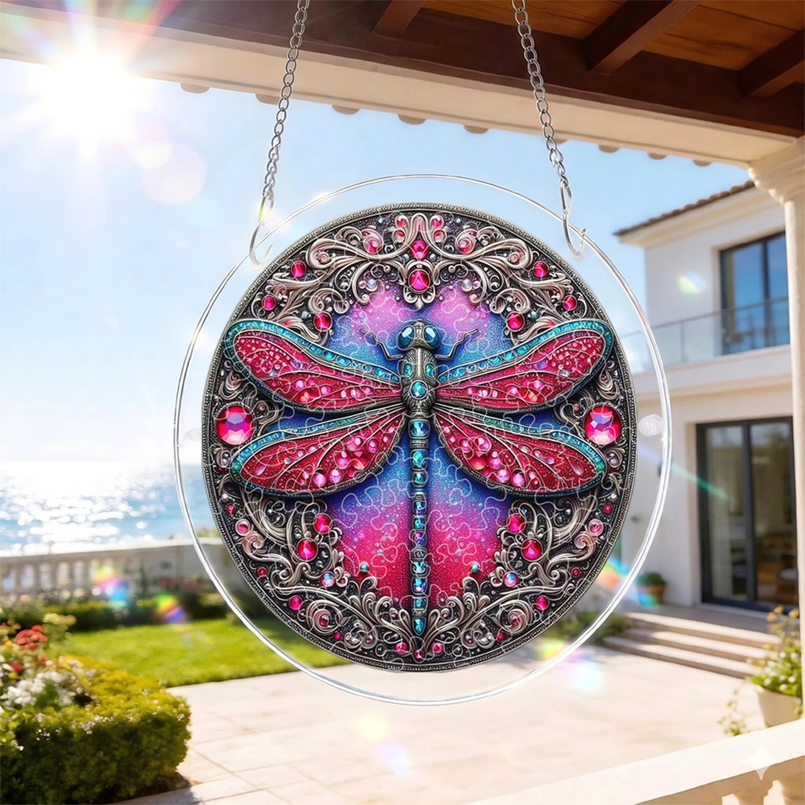 Elegant Suncatcher Kit with Hanging Chain DIY Stained Glass Decoration Non-Fading Stylish Windows Ornament for Room Wall Art - view 2