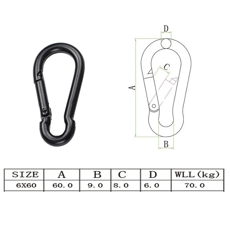 5PCS Iron Material Electrophoresis Black Surface Carabiner Snap Hook 6MM