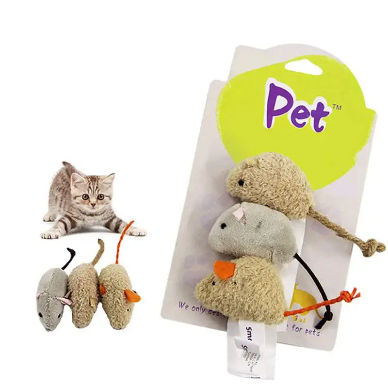 3Pcs Pet Mouse Interactive Cat Toy Small Plush Kitten Crazy Funny Playing Training Tool