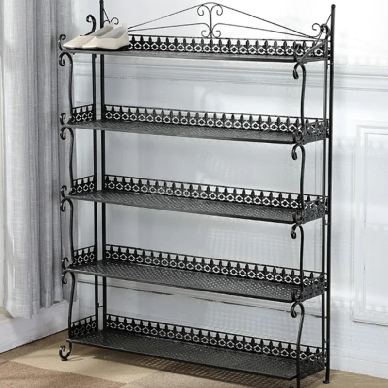 Wrought iron shoe rack multi-layer household living room floor rack simple door stainless steel shoe cabinet free installation