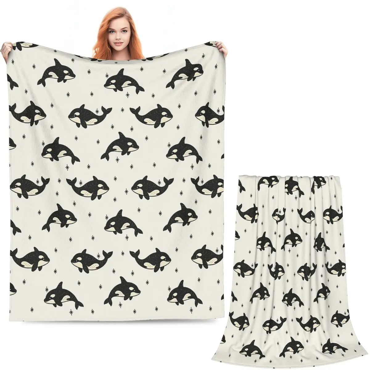Killer Whale Orca Pattern Blanket Soft Warm Flannel Throw Blanket Plush for Bed Living room Picnic Travel Home Sofa