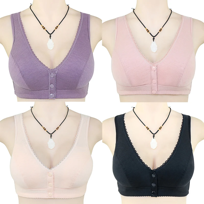 New Middle Aged Women Bra Front Button Bras Front Opening Button Wireless Pregnant Parturient Nursing Sleep Bra