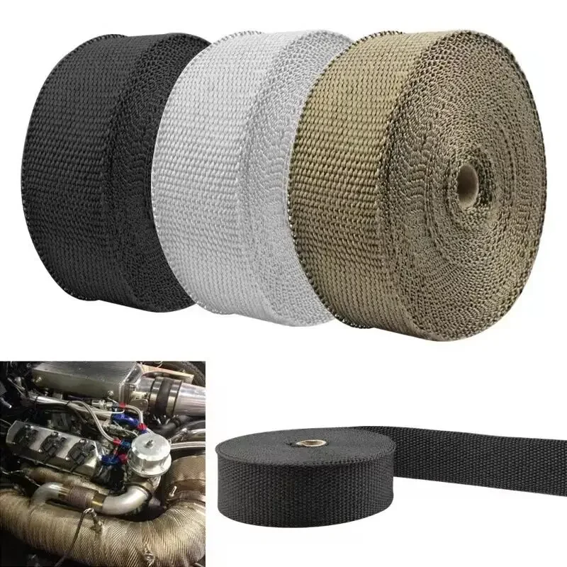 1PC 5m Exhaust Pipe Thermal Heat Wrap Roll Insulation Motorcycle Fiberglass Heat Shield Tape Insulation Cotton Banana Cloth