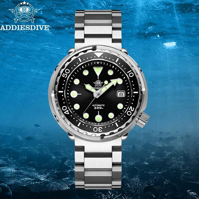 ADDIESDIVE Automatic Mechanical Watches For Men Sapphire 300M Waterproof Tuna Diving Watch C3 Luminous Stainless Luxury Watch