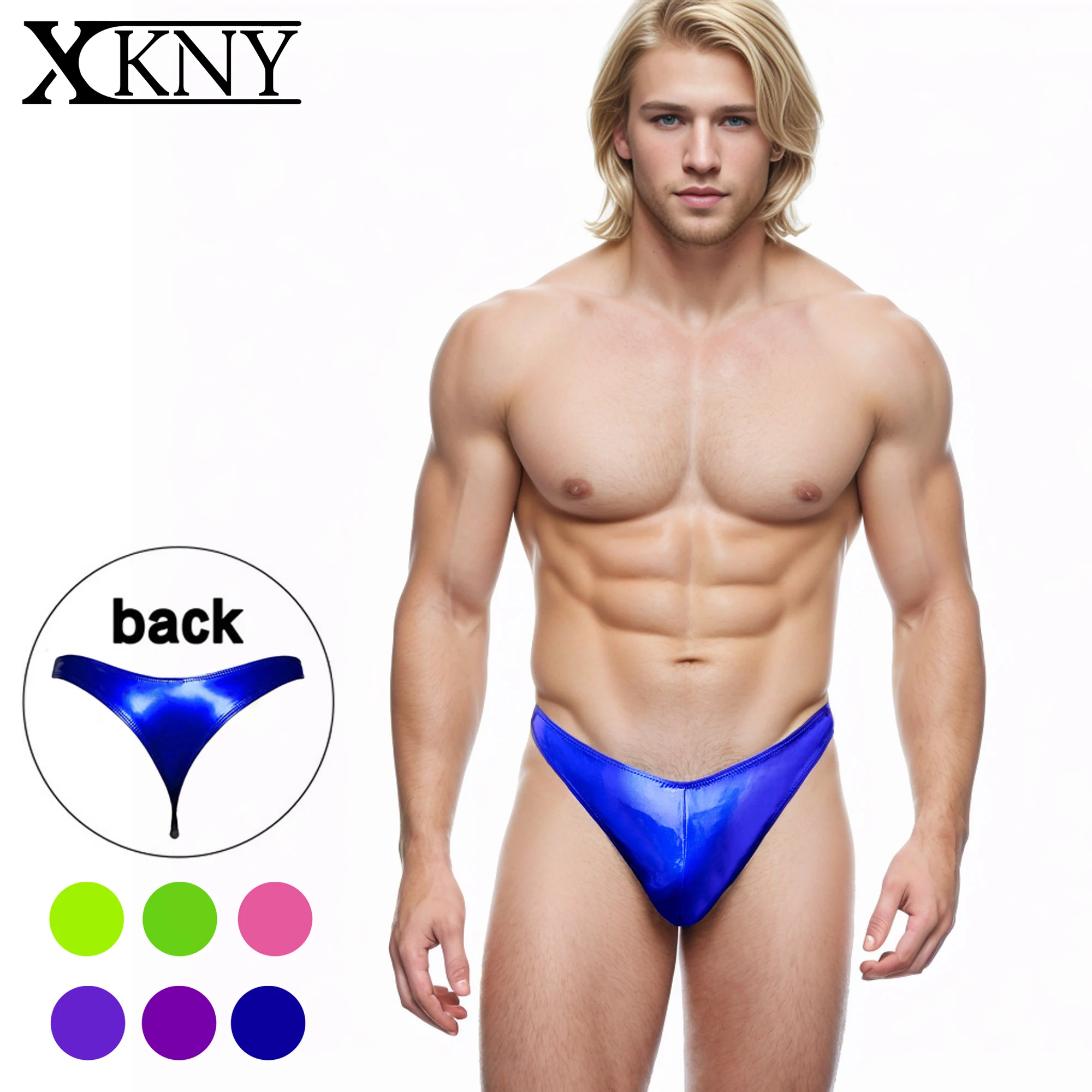 XCKNY PU low rise thongs larger waist Mirror PU men T-shaped trousers glossy pants bikini high split sexy bottoming underpants