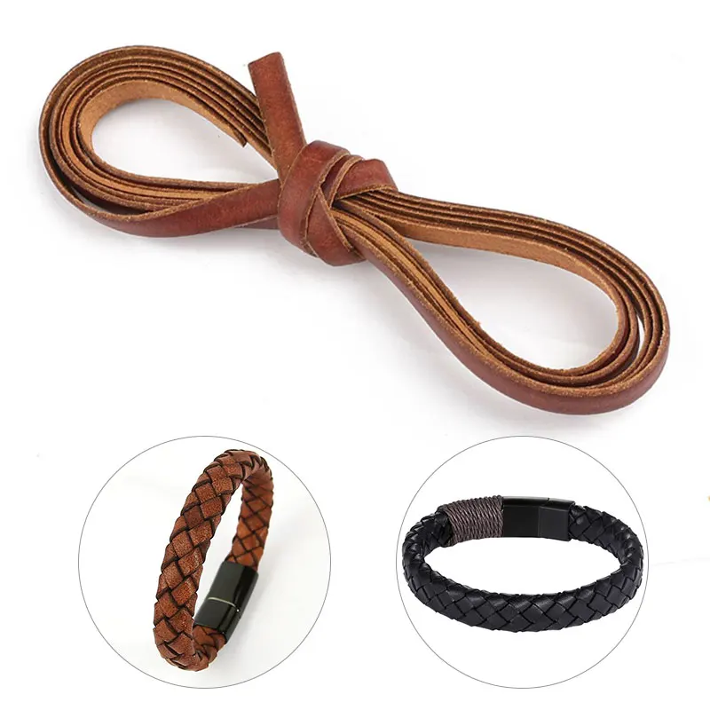 1Meter 3/5/8/10mm Flat Genuine Leather Cords Vintage Brown Cow Leather Fit Leather Bracelet Jewelry Making Findings