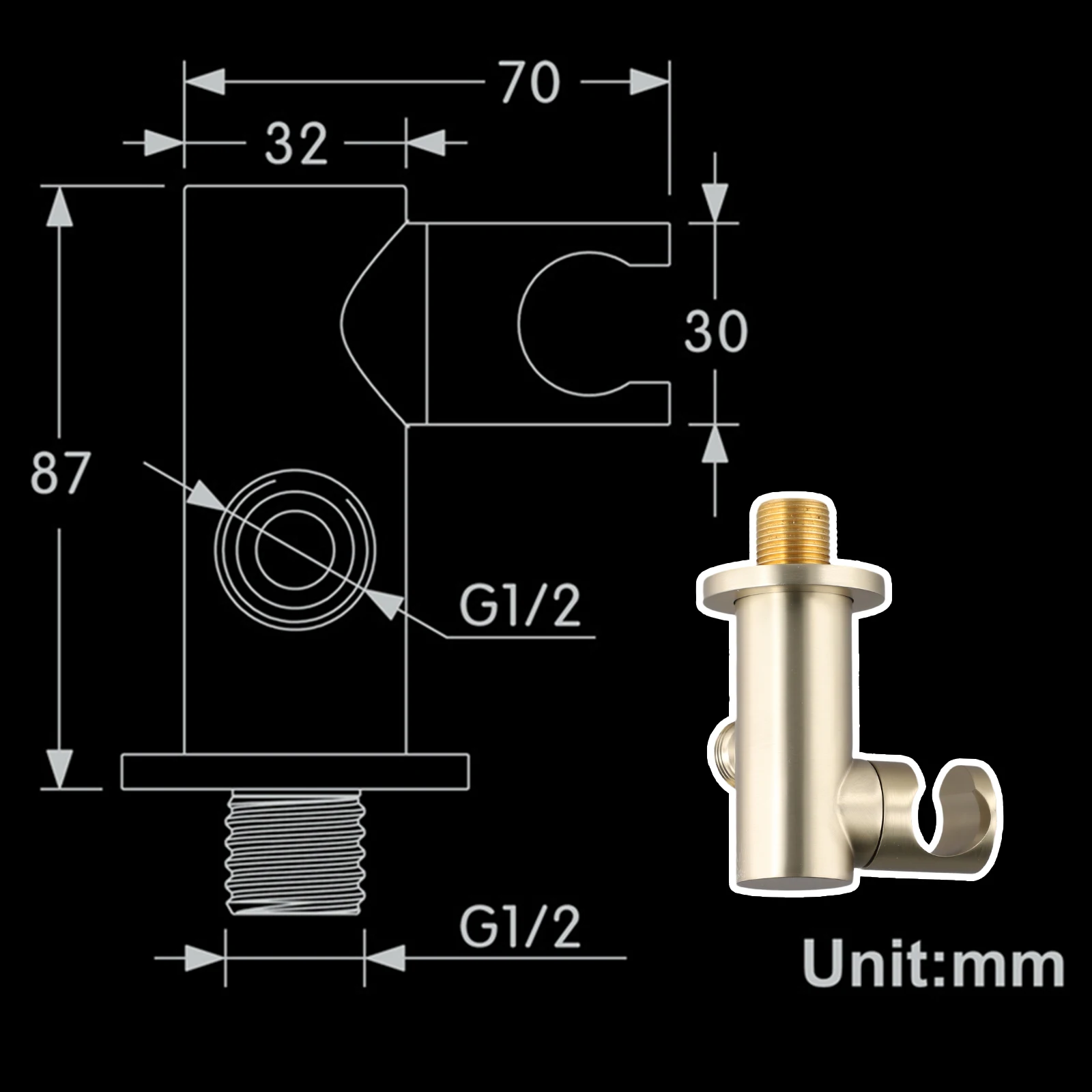 

360-градусный держатель для душа Латунный держатель для насадки для душа Свободно регулируемый угол Долговечность Прочная конструкция