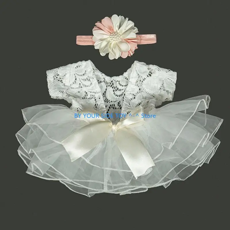 Baby Photography Props Outfit Lace Bowknot Skirt with Flower Headband U6XE
