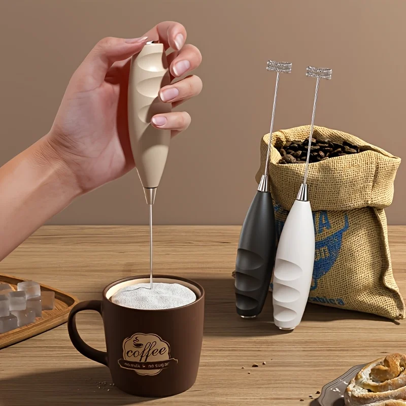 Handheld Electric Milk Frother, Battery Operated Foam Maker with Stand & 2 Whisks, for Coffee Baking, Batteries Not Included