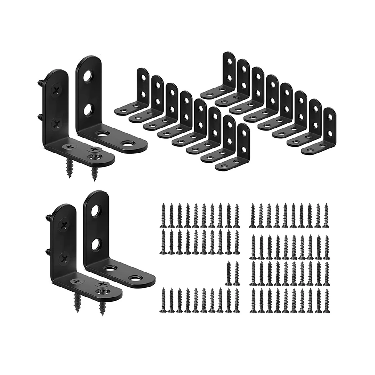 20PCS L Bracket Corner Bracket, Steel L Brackets for Shelves, Metal Corner Brace for Wood Furniture Cabinet Black