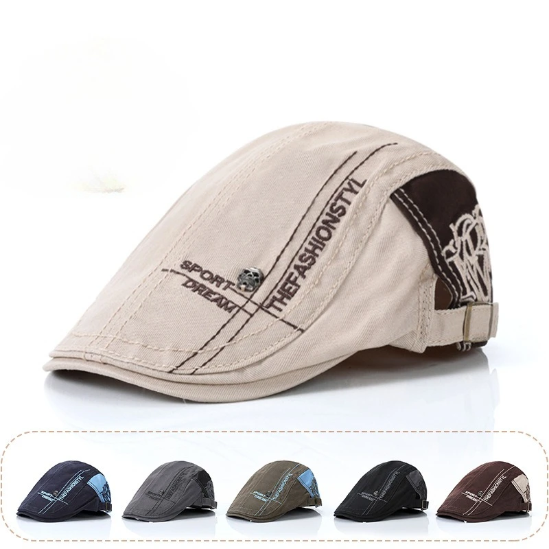 Cotton Forward Hat Men's Alphabet Embroidery Ghost Head Skull Embroidery Beret Fashion Vintage Cap