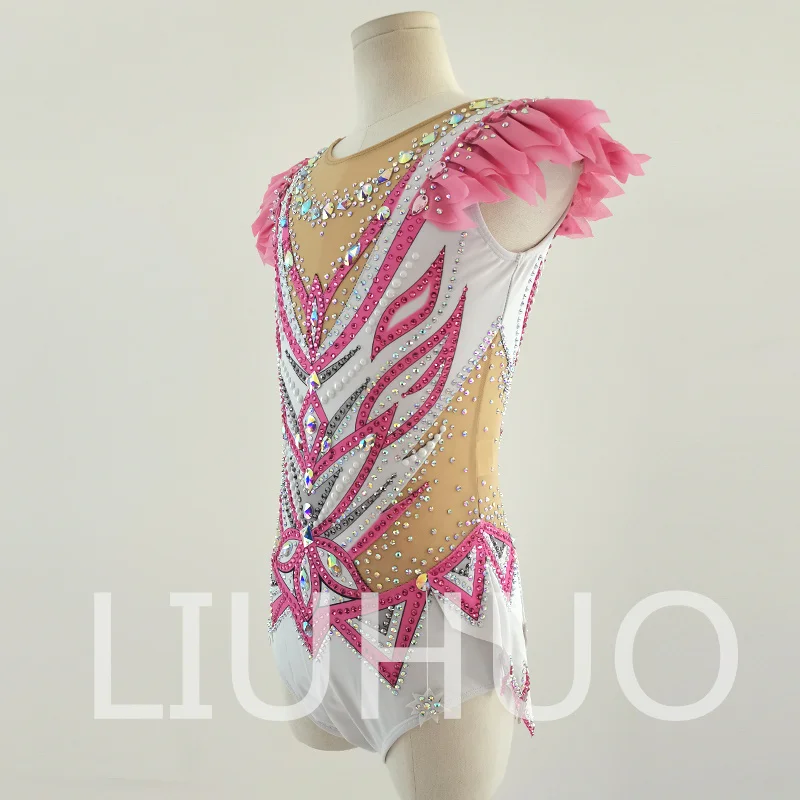 Justaucorps de gymnastique rythmique LIUHUO rose blanc performance de pom-pom girl compétitif pour les filles