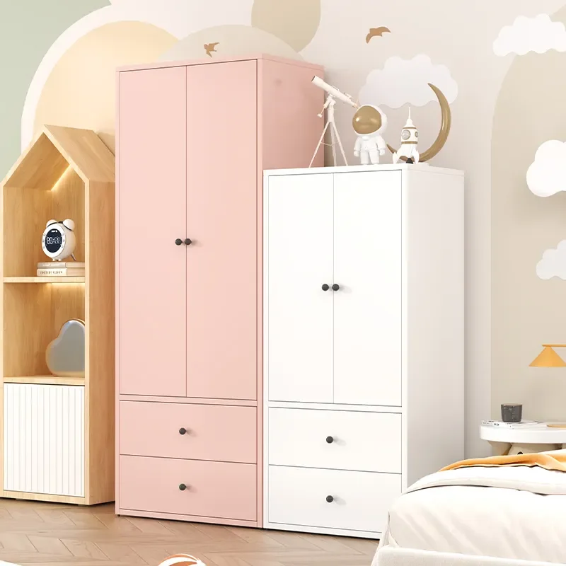2 Door pink Kids Closet Wardrobes Bedroom Apartment Locker Armoire Steel Closet Wardrobe Storage Cabinetpromote sales