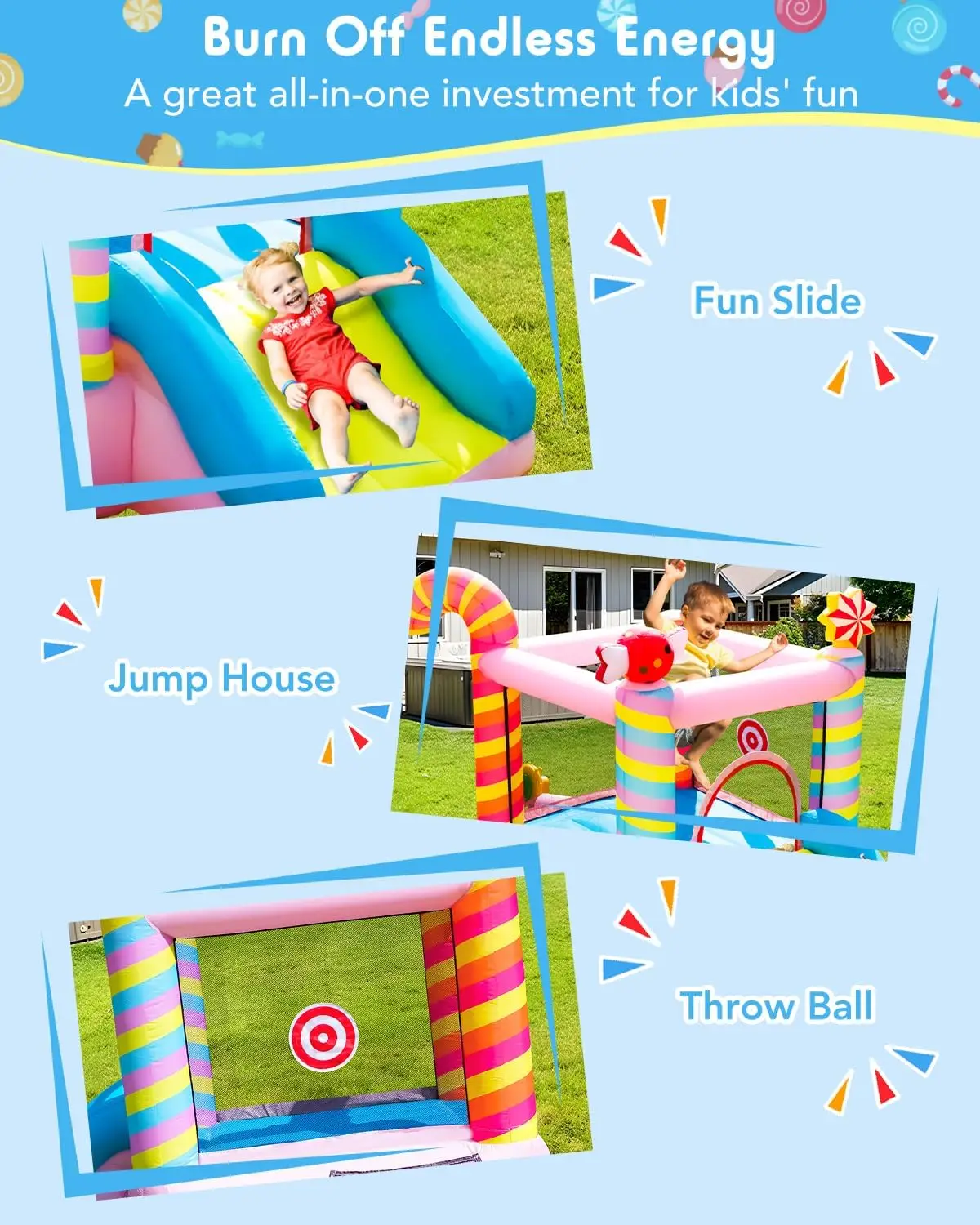 Casa de rebote - Casa de rebote inflable con tobogán para niños de 3 a 6 años, casa de rebote para niños con soplador, castillo inflable para patio familiar, Ju