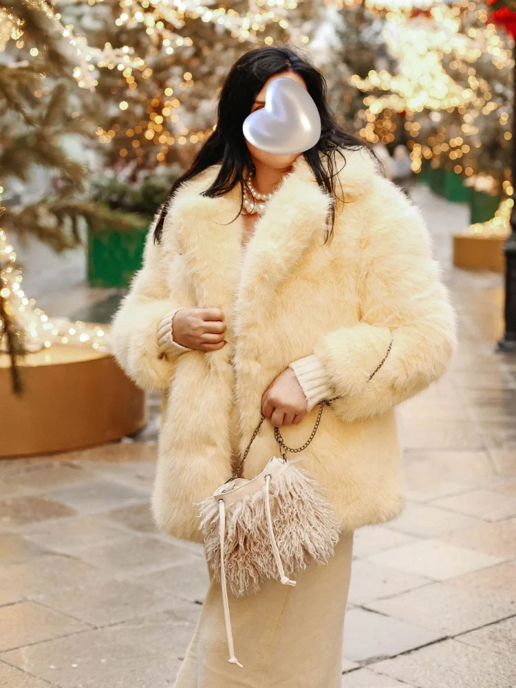 Women Winter 2025 High Quality Luxury Faux Fur Coat Thicken Warm Overcoat Outerwear Hot Girls Solid Long Fox Fur Jackets