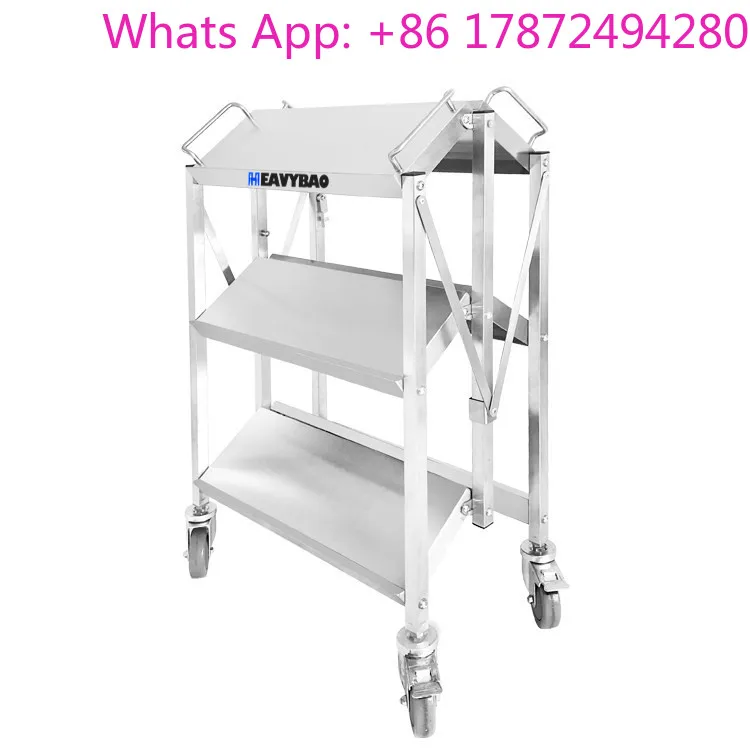 Commercial Folding Serving Food Trolley Cart With Stainless Steel Square Tube Food Serving Cart For Restaurant