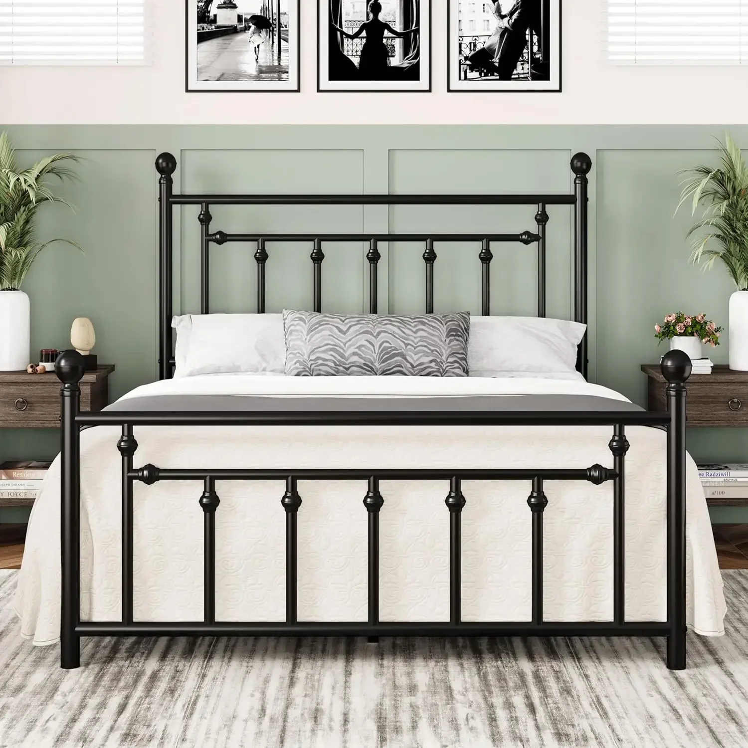 

Allewie 14 Inch Queen Size Metal Platform Bed Frame with Victorian Vintage Headboard and Footboard/Mattress Foundation/Under