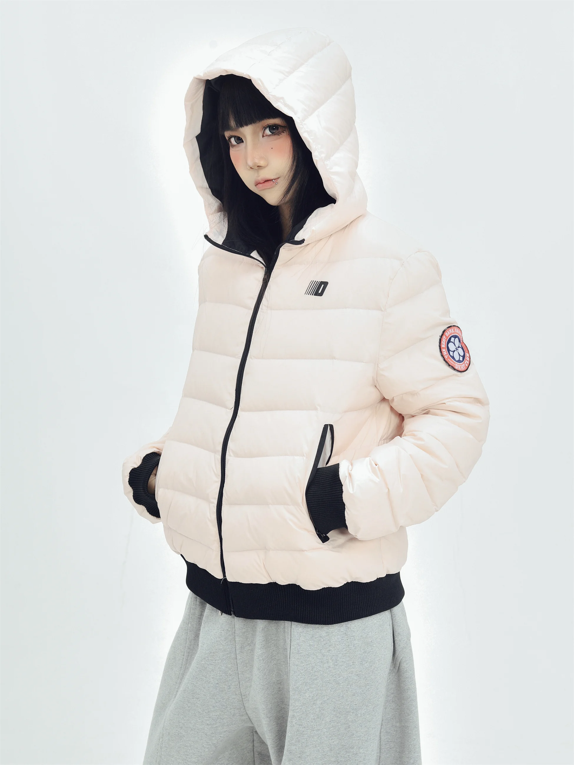 

KESOAK American Sle Du down Hooded Jaet Couple Winter Warm Loose New Lightweight Casual Rib Bone Coat Polyester Filling