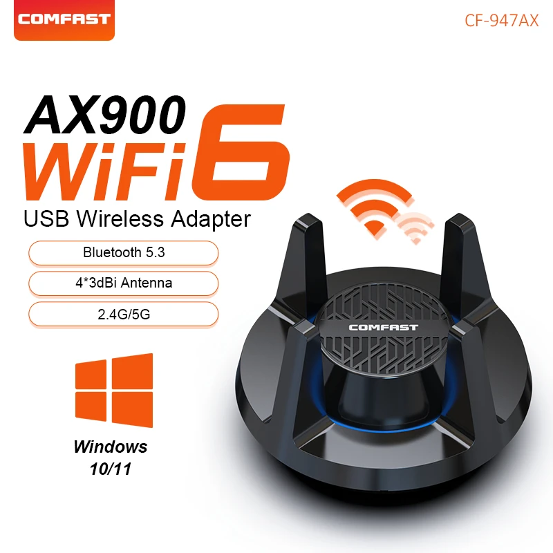 AX900 Беспроводной адаптер Wi-Fi 6, Bluetooth5.3, сетевая карта USB Wi-Fi 2,4G/5,8G, бесплатный диск, антенный ключ Wi-Fi для компьютера Win10/11