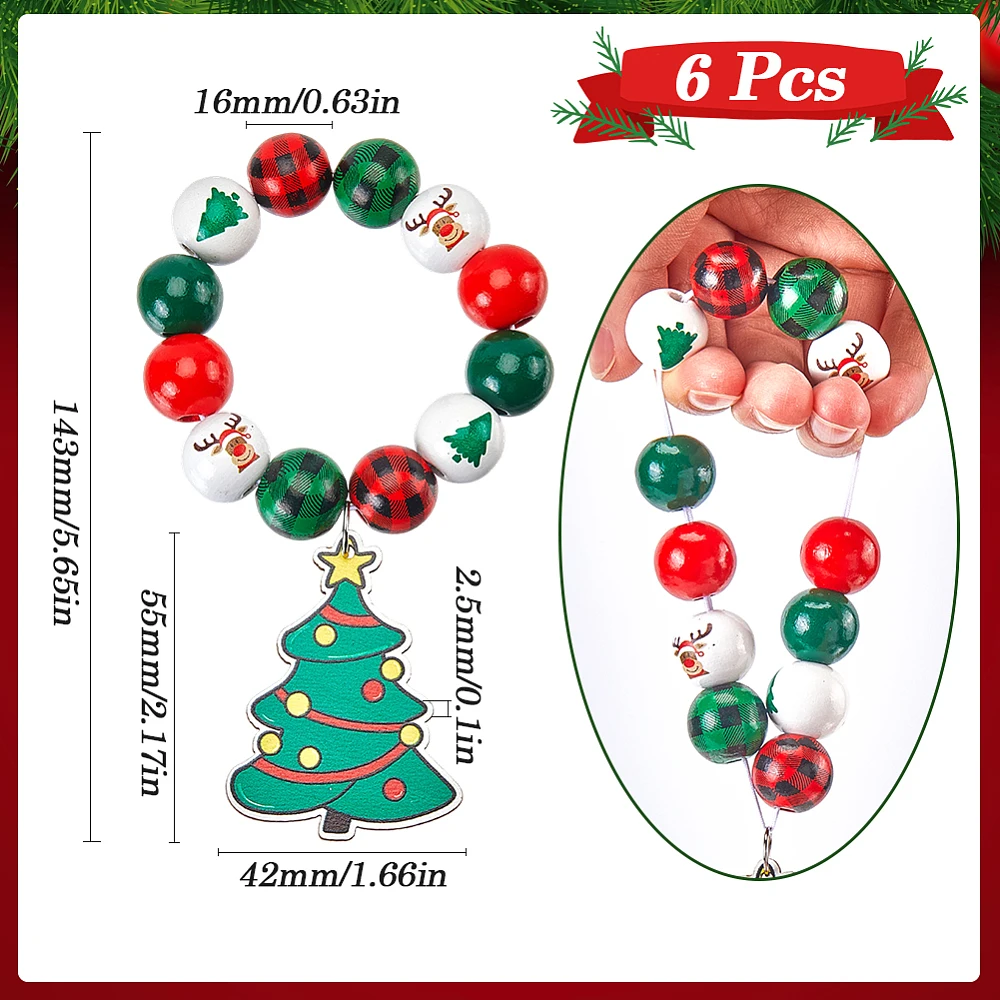 6 Sets Wood Napkin Rings Holiday Napkin Rings Holder Ring Christmas Tree Green Red Wooden Beads Xmas Winter Beaded Napkin