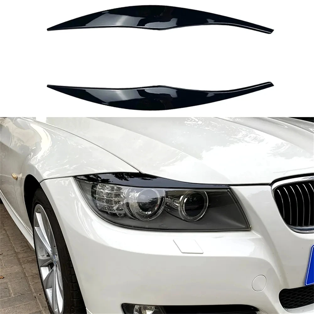 For BMW 3 Series E90 E91 2pcs ABS Gloss Black Headlight Eyebrows Eyelid 2005 2006 2007 2008 2009 2010 2011 Sedan / Touring