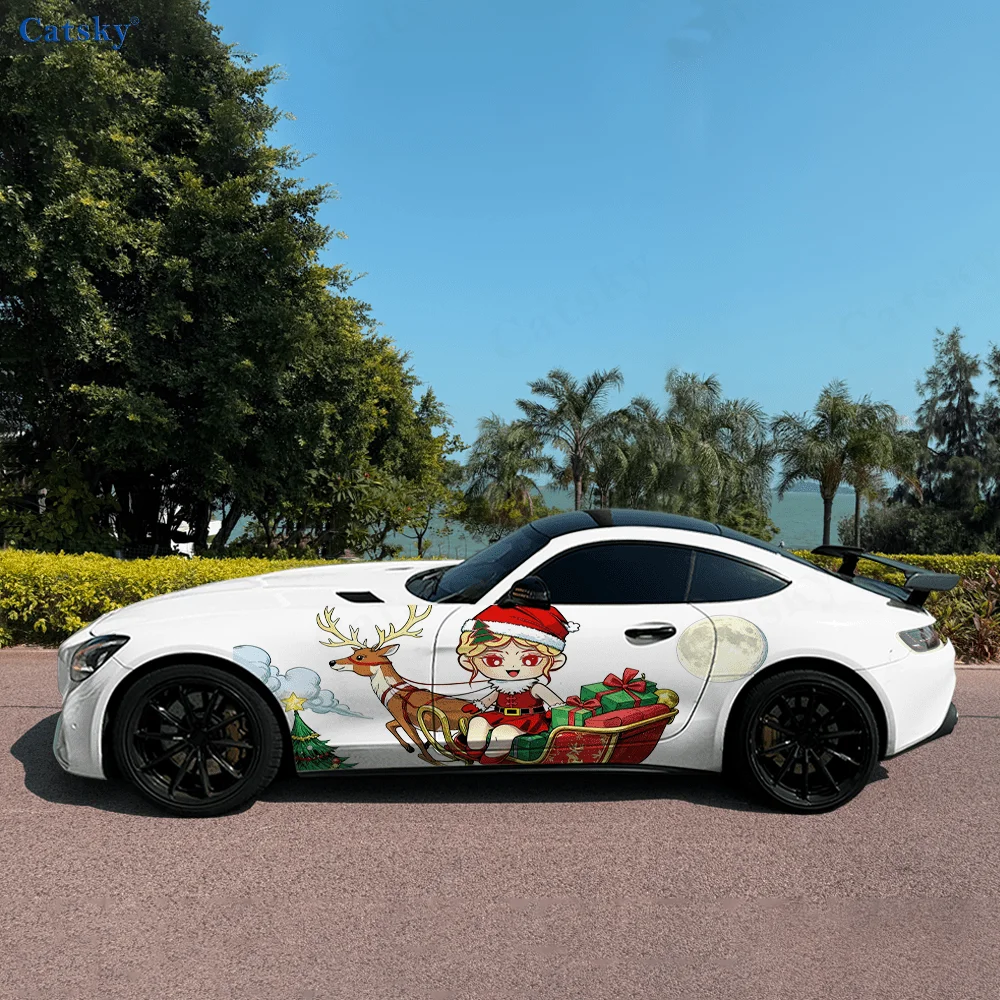 

Рождественские подарки для девочек с изображением лося, автомобильные виниловые наклейки, самоклеящаяся наклейка из ПВХ, подходит для грузовиков, внедорожников, декор, автоаксессуары, подарок