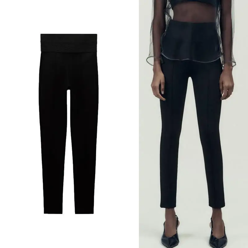 Neue hoch taillierte, schlankmachende, vielseitige Freizeit-Leggings, schwarze Leggings mit weitem Bund