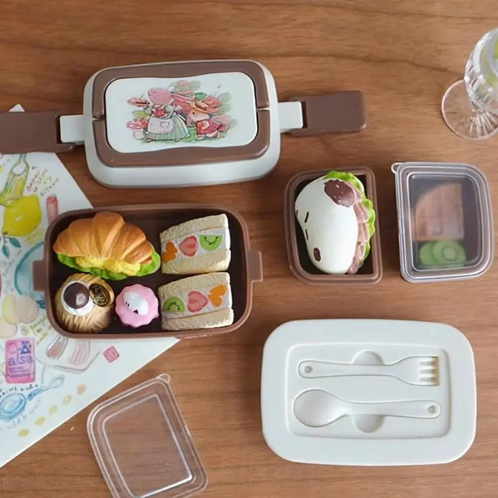 Lancheira para casa de bonecas, escala 1/6, comida, cozinha, simulação, caixa de piquenique em miniatura, design realista, mini caixa de armazenamento de plástico, acessórios