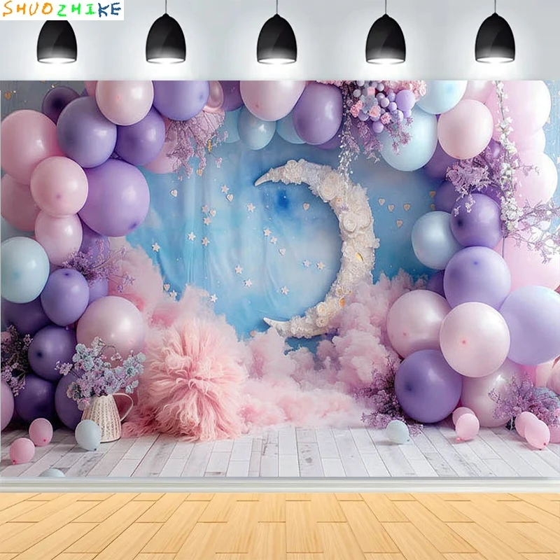 

Baby Shower Happy Birthday Party Photography Backdrops Newborn Kids Air Balloon Princess Tropical Jungle Photo Background BB-39