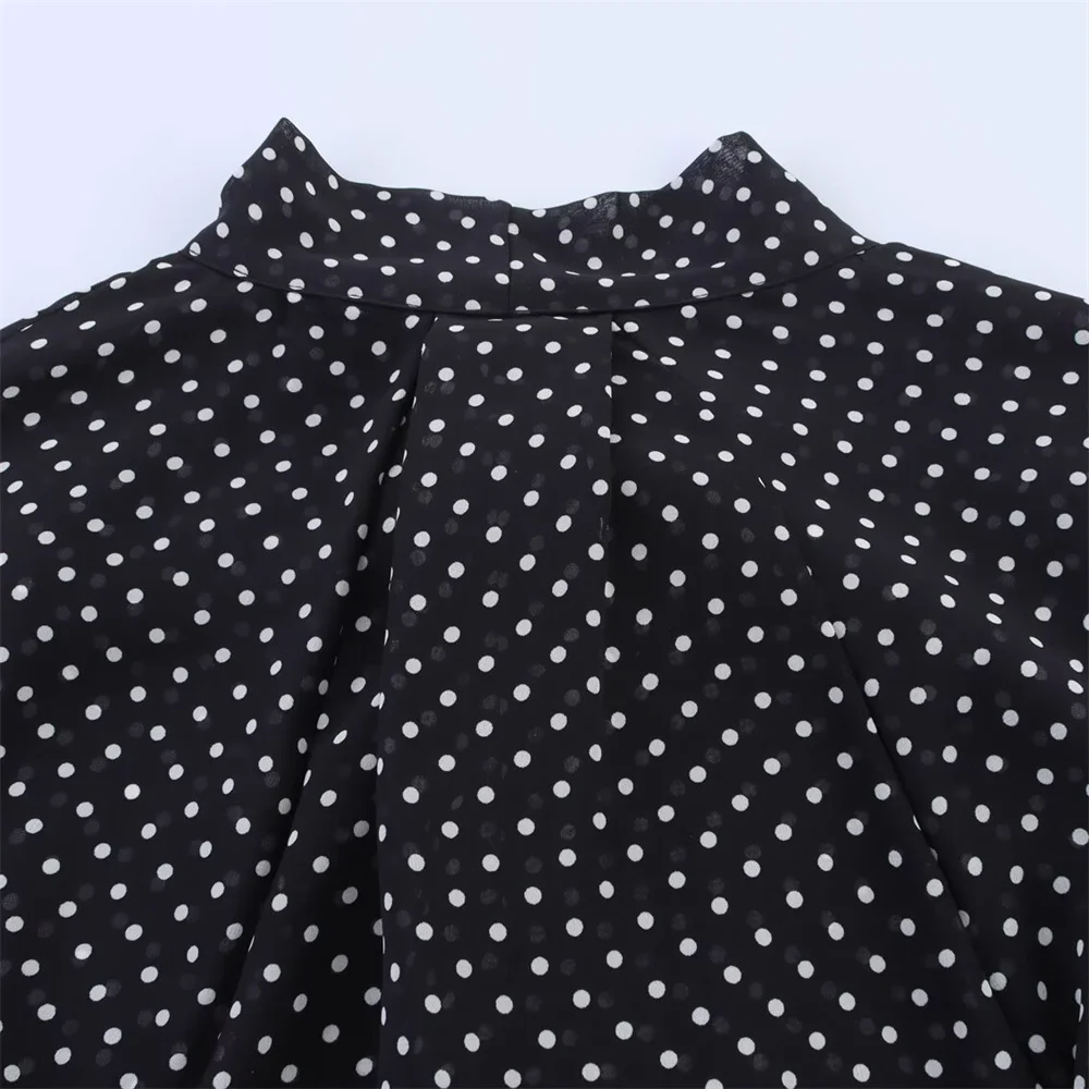 camicia da donna stile mantello impreziosita da fiocco con pois per la primavera e l'estate nuovi abiti casual da donna