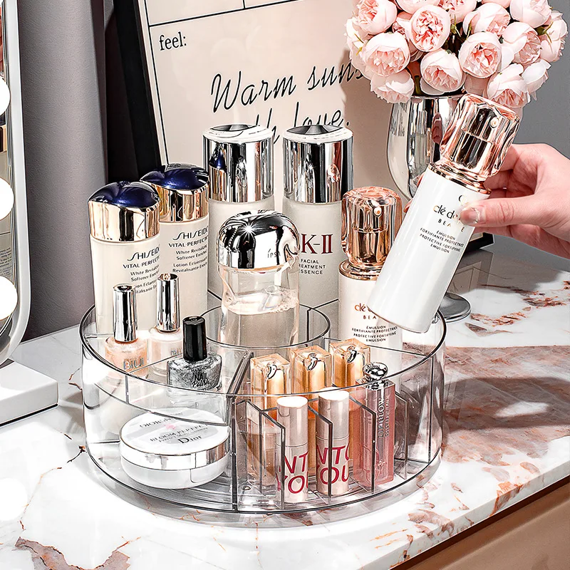 

360° Rotating Makeup Organizer 10in Clear Turntable Lazy Susan Organizer Spinning Cosmetic Storage Holder with 6 Dividers JAF225