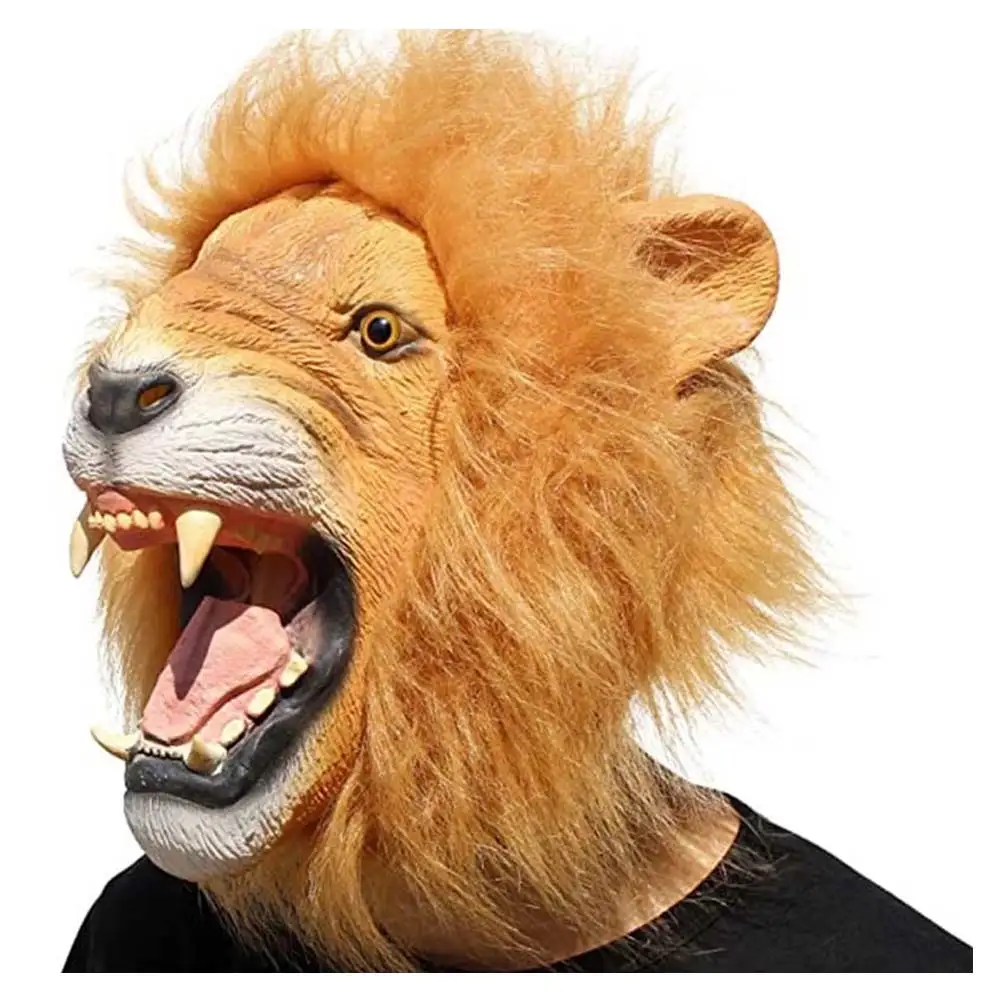 Lion Cosplay Mask Animal Headgear Costume Accessories Women Men Role Latex Helmet Full Head Helmet Halloween Party Suits