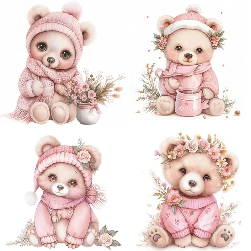 

Fluffy Pink Flower Bear Toilet Stickers, Bedroom Entryway Living Room Porch Home Decoration Wall Stickers, Removable Stickers