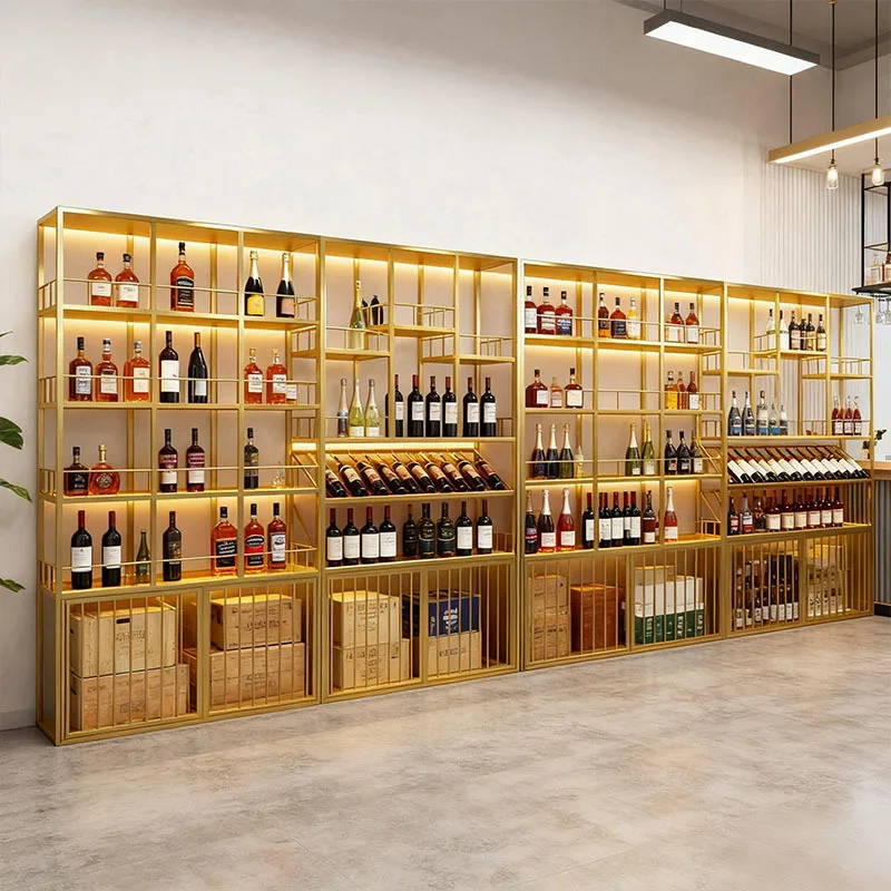 

Wine rack Light luxury industrial style wrought iron red wine Multi-layer display rack with light Bar wine cabinet